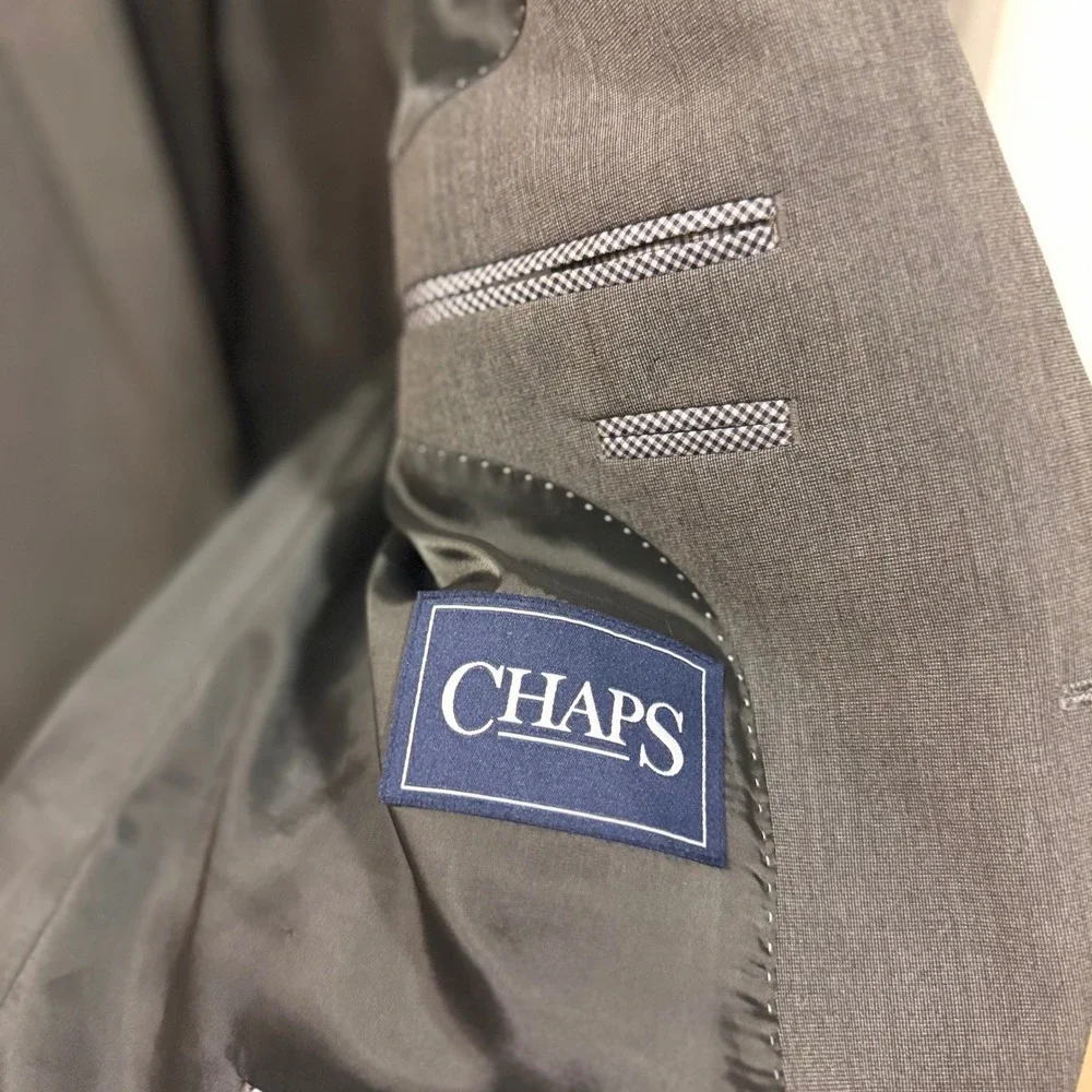 Chaps Mens Gray Two Button Suit Jacket Blazer 48R Regular Fit Notch Lapel Solid